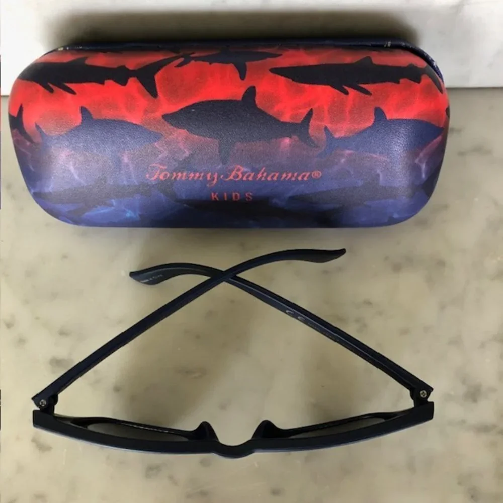 TOMMY BAHAMA Kids Navy Sunglasses & Shark Hard Case